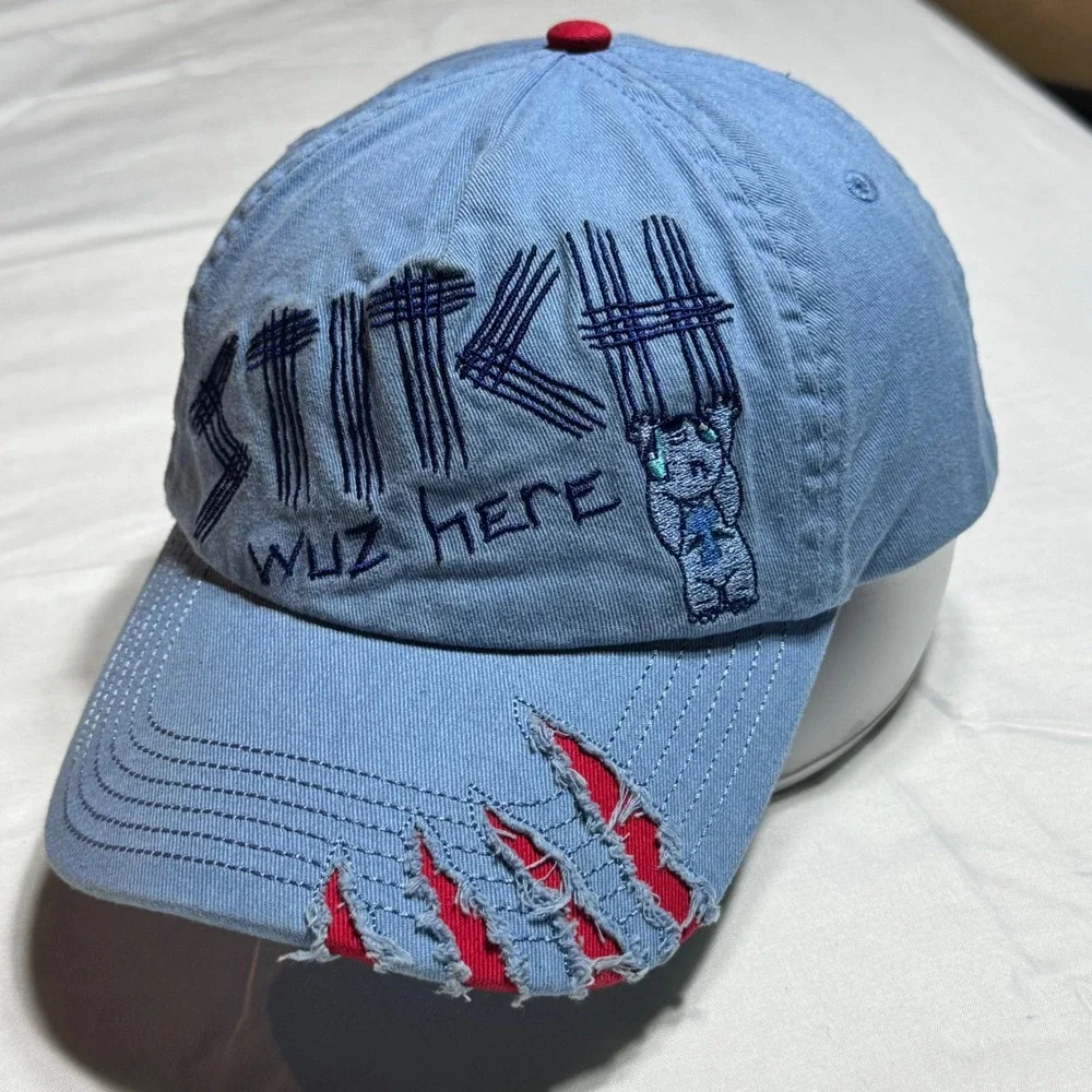 Disney Stitch Wuz Here Youth Hat 54-57 cm Distressed Blue Red Cotton Cap